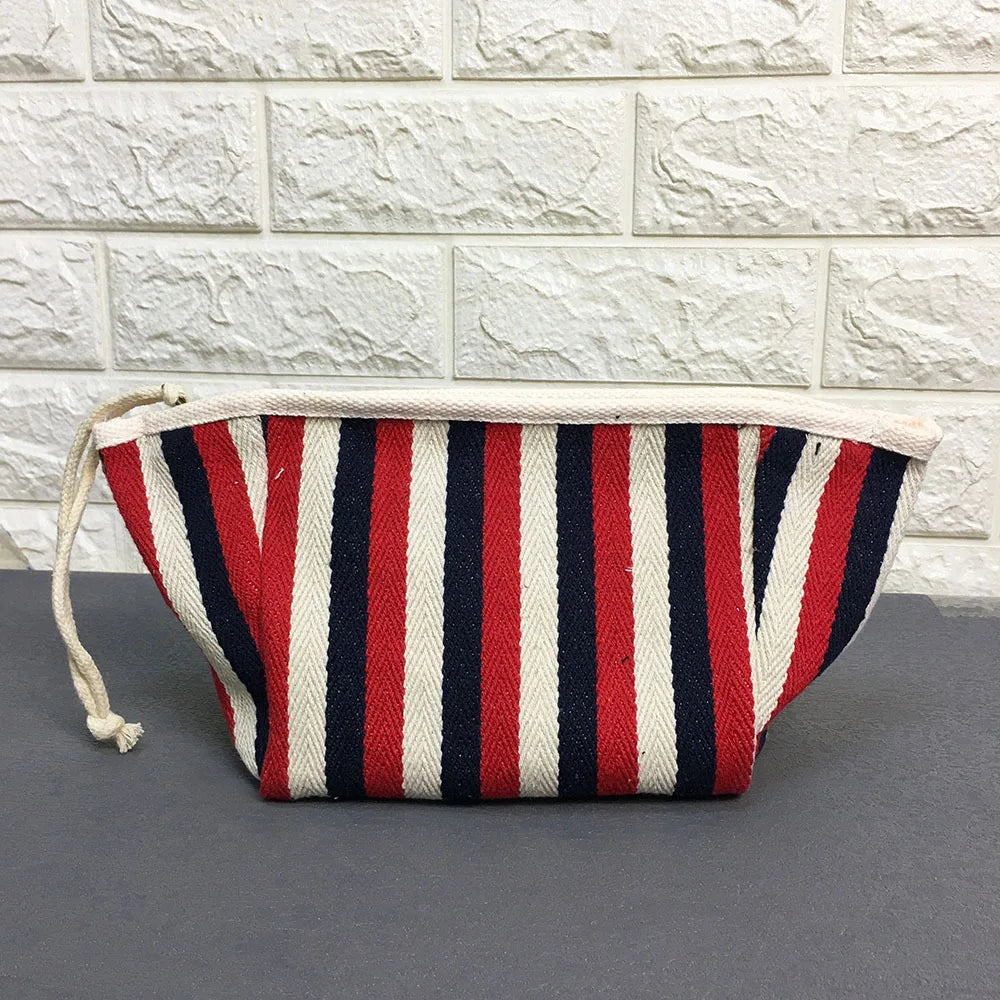 Women's Letter Printed Canvas Storage Small Bag Zipper Stripes Ladies Cosmetic