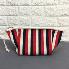 Women's Letter Printed Canvas Storage Small Bag Zipper Stripes Ladies Cosmetic