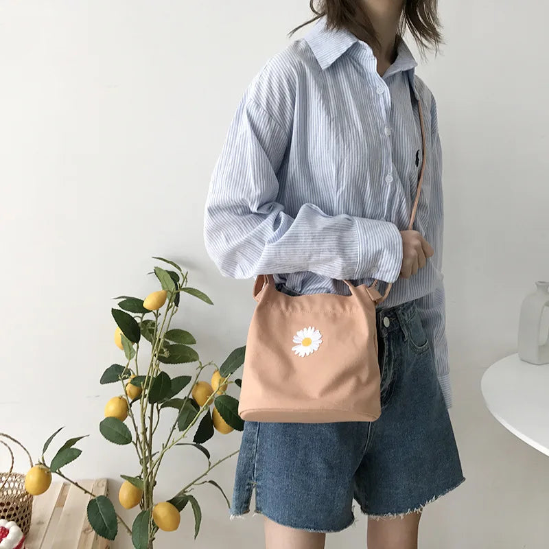 Women's Daisy Canvas Shoulder Bag Small Handbag Totes Vintage Purse