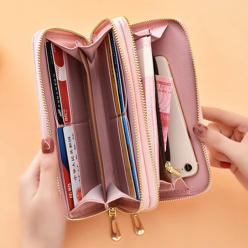 Women's Long Wallet Wrist Strap Cartoon Bag Double-layer Zipper Large-capacity M