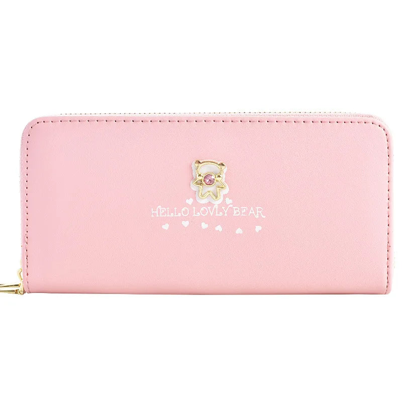 Cartoon Long Wallet with Wrist Strap, Double-layer Zipper
