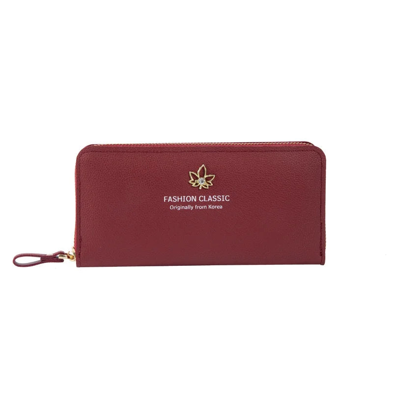 Women's Long Wallet Large Capacity Leaf Zipper Bag