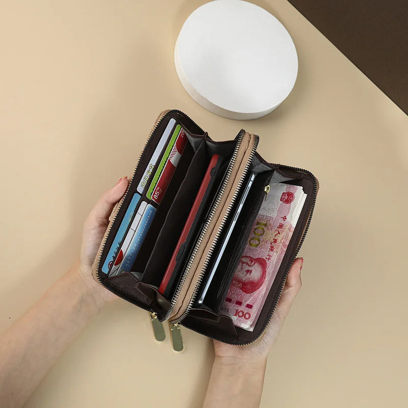 Women's Long Wallet Double Zipper Phone Bag Mother's Hand Bag