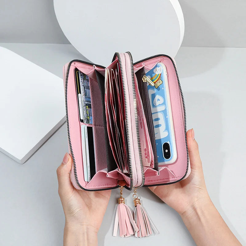 Women's Double Zipper Long Wallet Handbag