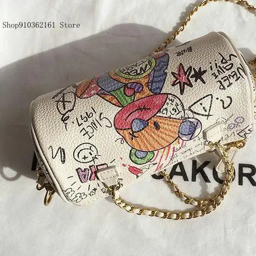 Women's Bear Graffiti Shoulder Bag S Chain Mobile Phone Bag