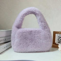 Women's Faux Fur Handbags Winter Ladies Furry Top-handle Bags Candy Female Tote