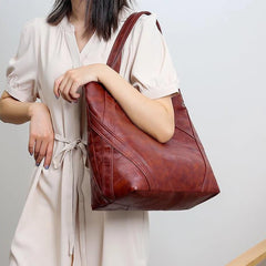 Women's Shoulder Bag Large Capacity Soft Pu Leather High Brown Casual Tote Bag