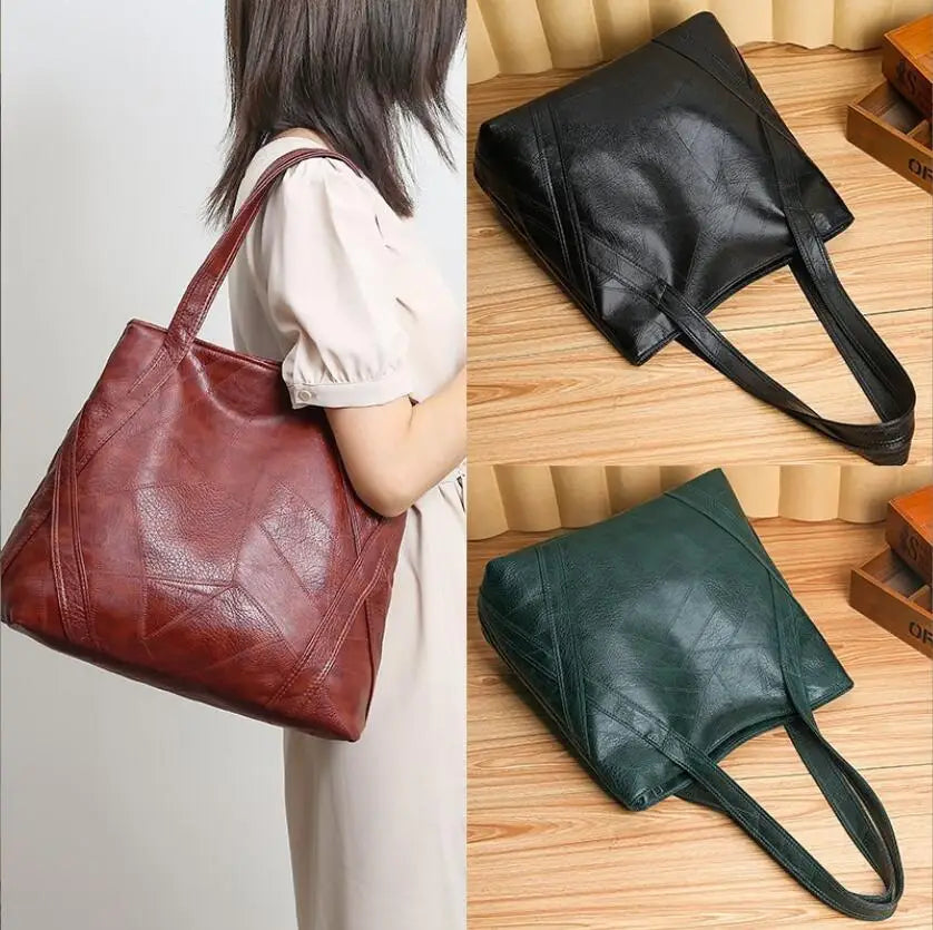 Women's Large Capacity Retro Soft Pu Leather Tote Bag