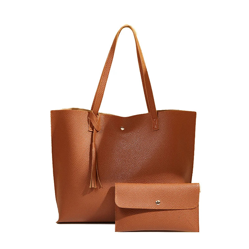 Women's PU Leather Handbag Tassel Bag Set