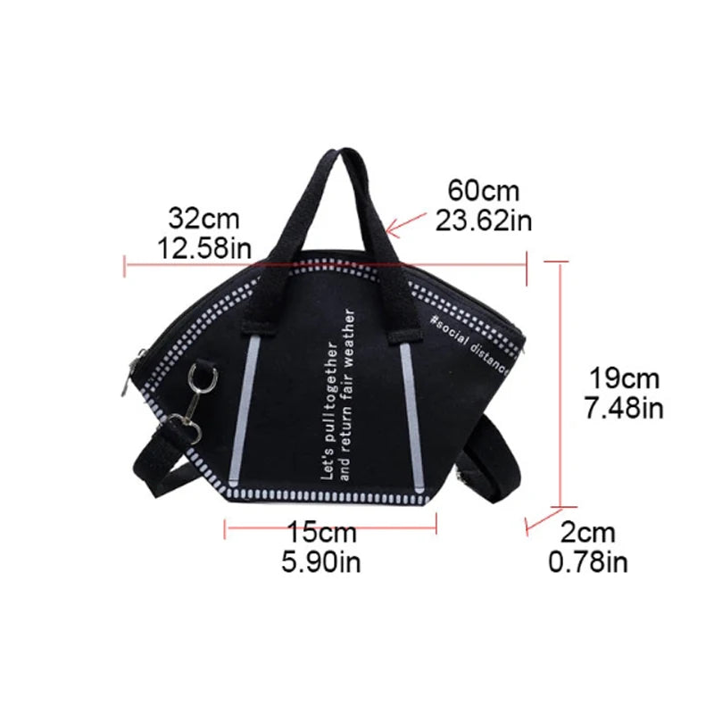 Women's Mask Style Handbag Ladies Shopper Bag Black S/L