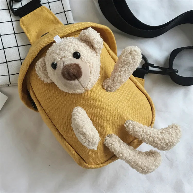 Women's Canvas Bear Shoulder Bag Crossbody Purse Phone Bag
