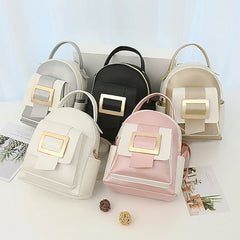 Women's Mini Contrast PU Leather Backpack Small School Bags