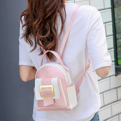 Women's Mini Contrast PU Leather Backpack Small School Bags
