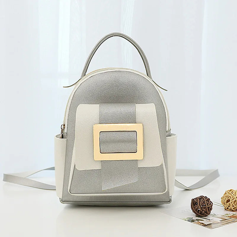 Women's Mini Contrast PU Leather Backpack Small School Bags