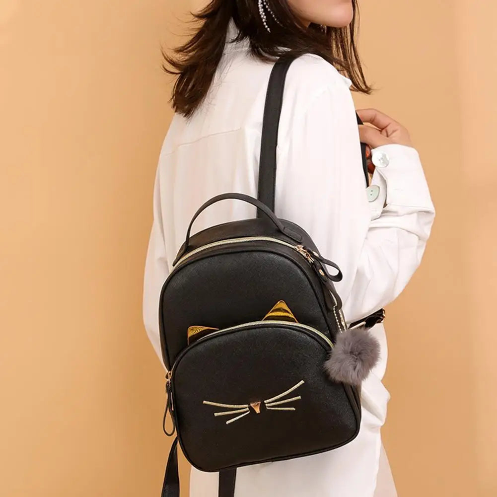 Women's Mini Backpack PU Leather Cartoon Cat School Bags for Teenagers Girls