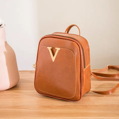 Women's Mini Backpack PU Leather V Letter Shoulder Bag