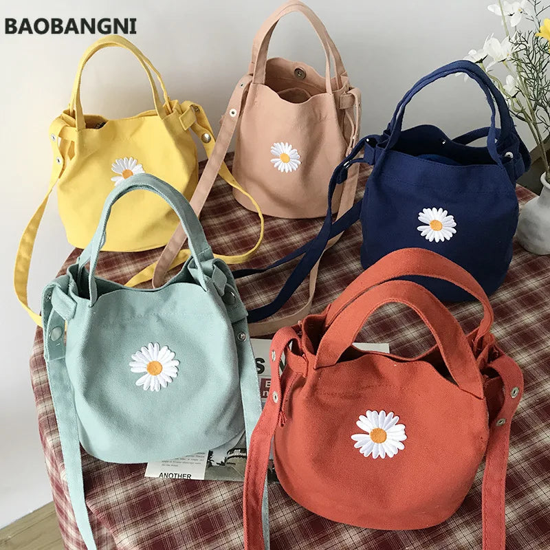 Women's Mini Canvas Shoulder Bag Daisy Small Handbag Vintage Purse