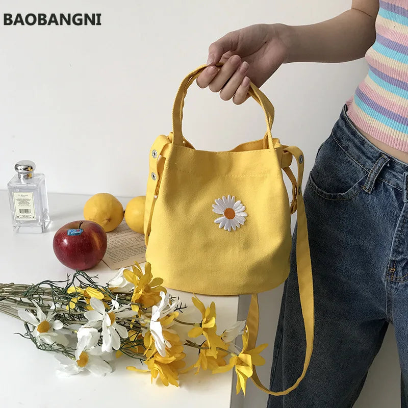 Women's Mini Canvas Shoulder Bag Daisy Small Handbag Vintage Purse