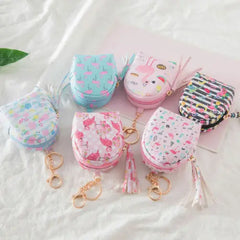 Women's Mini Coin Purse Pattern Stripe Lattice Dot Printing Zipper Closure