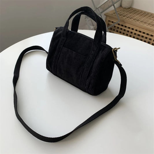 Women's Mini Corduroy Shoulder Bag Canvas Handbag Zipper Totes Casual Purse