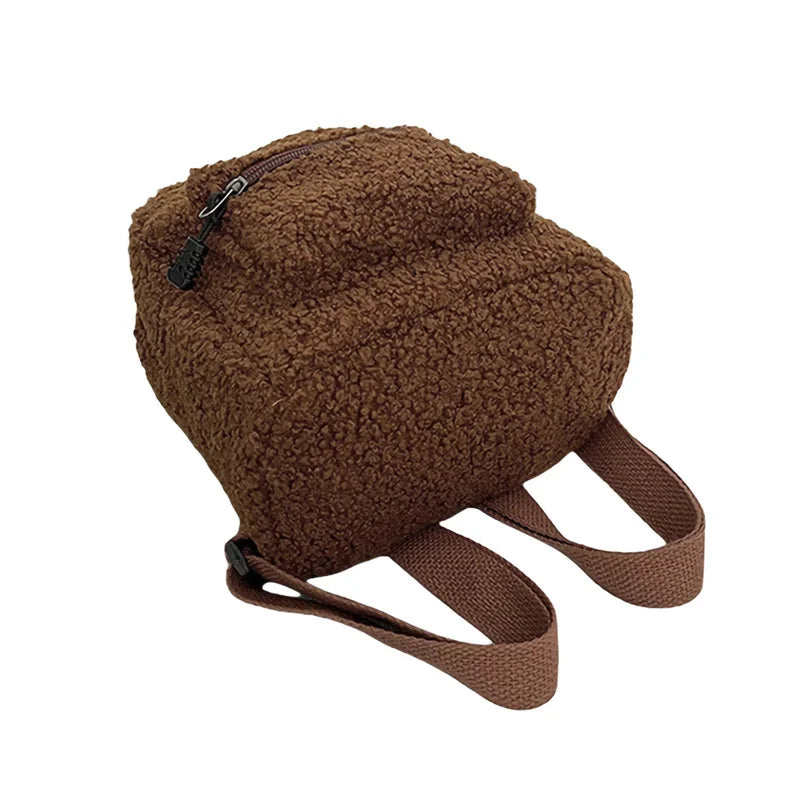 Plush Mini Backpack Adjustable Strap Double Zip Handbag