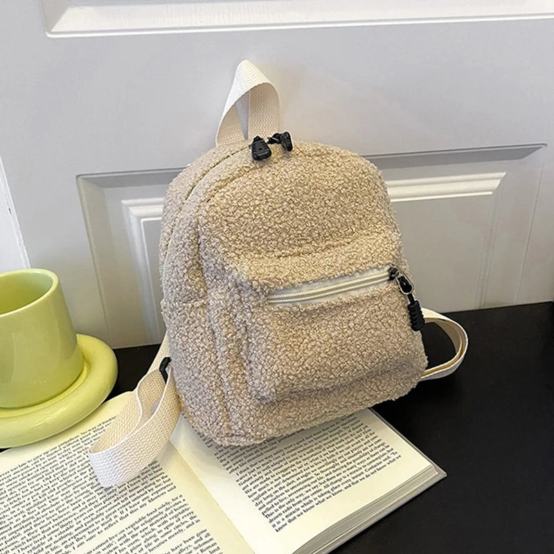 Women's Mini Plush Backpack Adjustable Shoulder Handbag