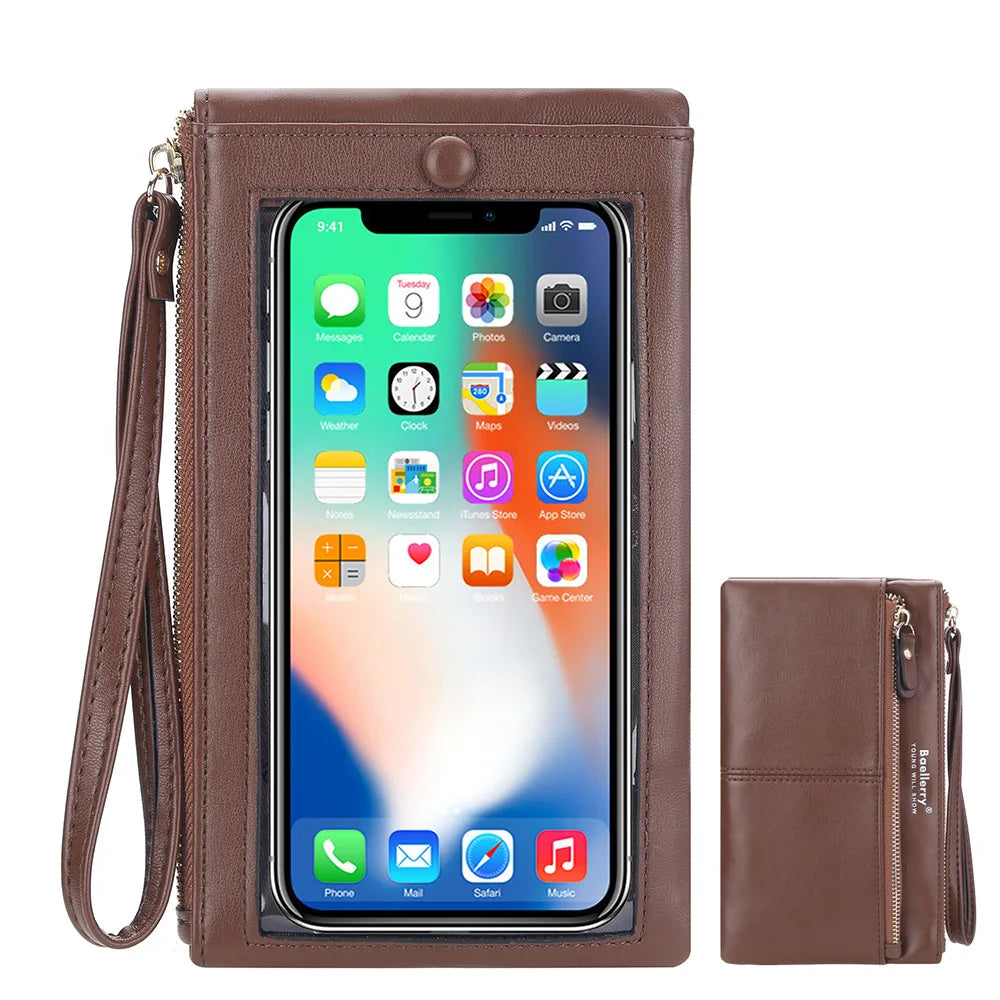 Zipper Clutch Leather Women's Wallet Touch Screen Mobile Phone Bag