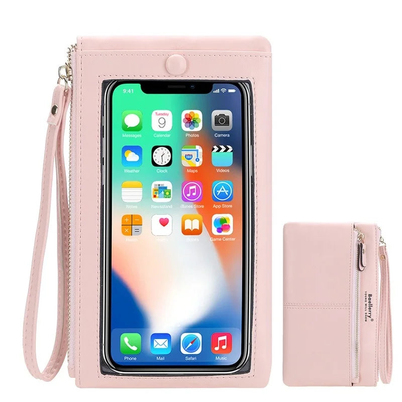Zipper Clutch Leather Women's Wallet Touch Screen Mobile Phone Bag