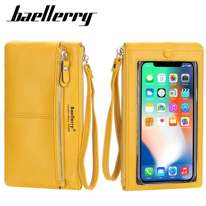 Zipper Clutch Leather Women's Wallet Touch Screen Mobile Phone Bag