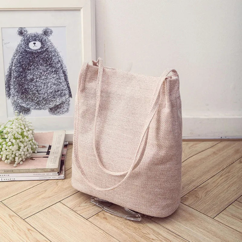 Women's Canvas Tote Bucket Bag Foldable Shopping Eco-Friendly Handbag