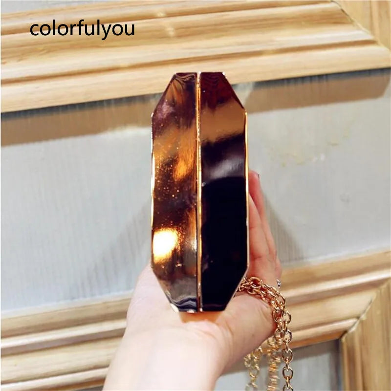 Metal Hollow Evening Handbags Golden Chain Clutch