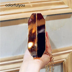Metal Hollow Evening Handbags Golden Chain Clutch
