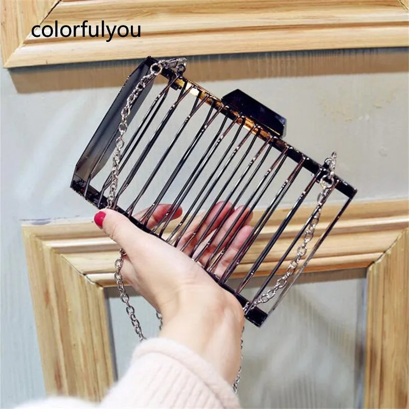 Metal Hollow Evening Handbags Golden Chain Clutch