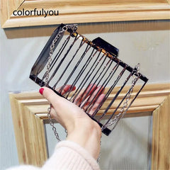 Metal Hollow Evening Handbags Golden Chain Clutch