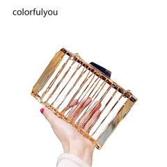 Metal Hollow Evening Handbags Golden Chain Clutch
