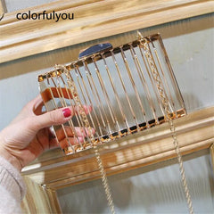 Metal Hollow Evening Handbags Golden Chain Clutch