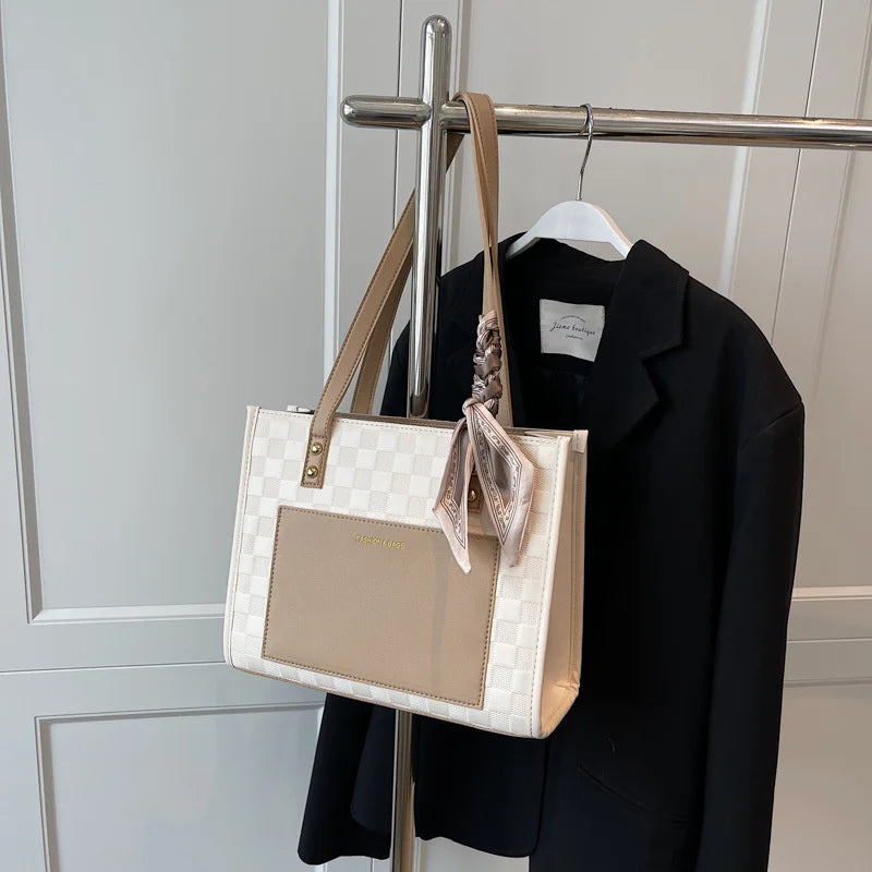 Large Capacity One Shoulder Handbag Stitch Contrast Tote Bag