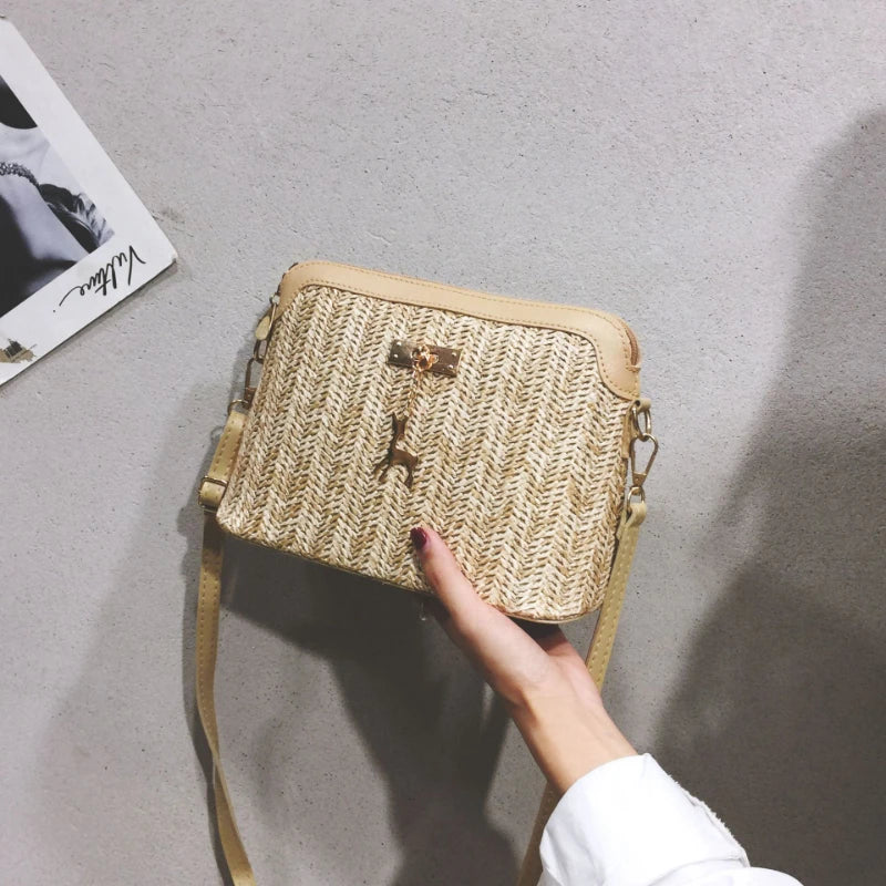 Women's Linen Straw Shell Fawn One Shoulder Bag