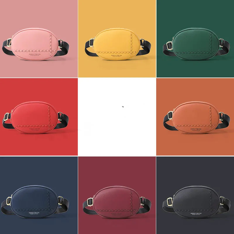 Women's Oval Chest Bag Round Waist Belt PU Handbag Multicolors