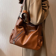 Women's Leather Commuter Messenger Bag Large Capacity Handbag