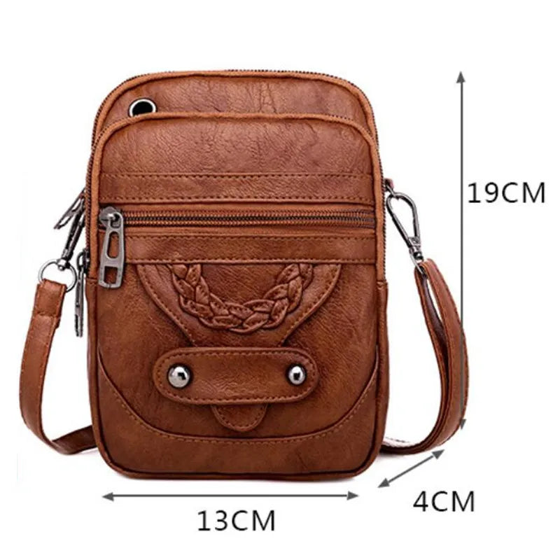 Women's Textured Messenger Shoulder Bag Soft Leather Crossbody Bag