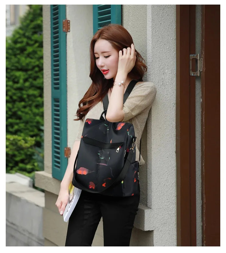 Printed Anti-Theft Women's Backpack Outdoor Travel 30X12X32CM