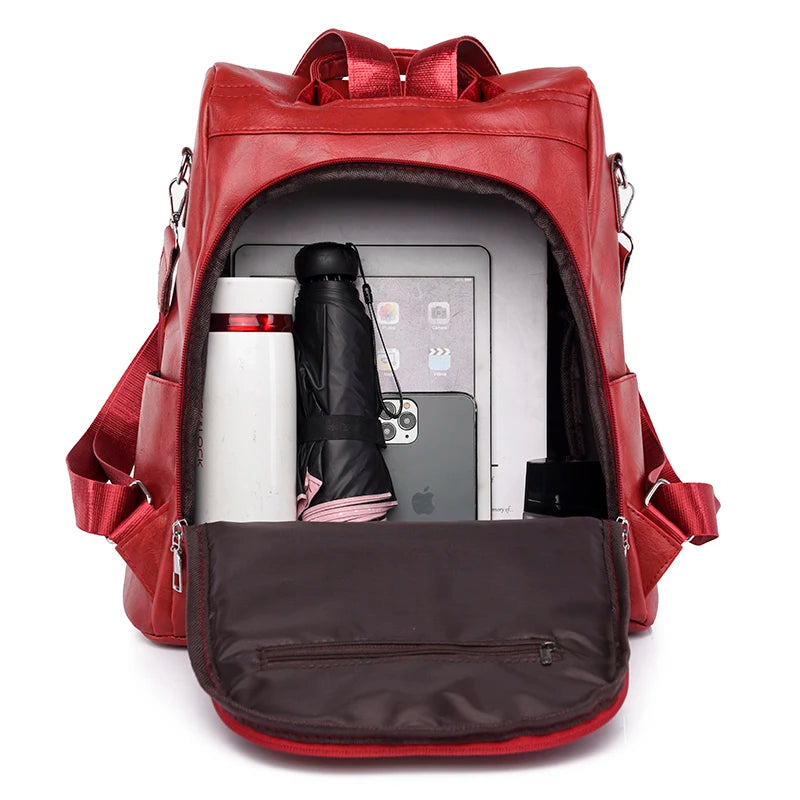 Women's Anti-theft Backpack PU Shoulder Bag Large Capacity Girls School Bag