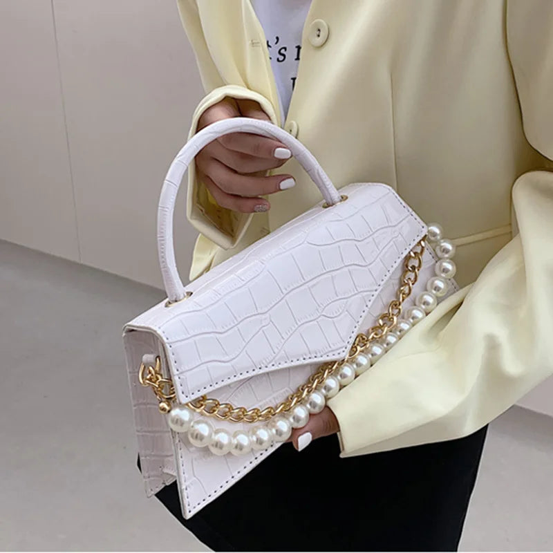 Women's PU Leather Flip Bag - Stone Handbag with Shoulder Strap