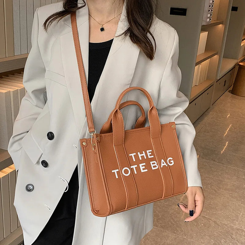Women's Letter Print PU Leather Tote Bag Handheld Crossbody Shoulder Bags