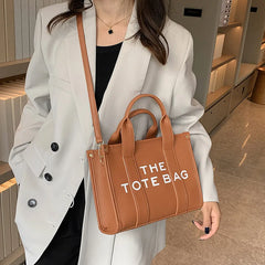 Women's Letter Print PU Leather Tote Bag Handheld Crossbody Shoulder Bags