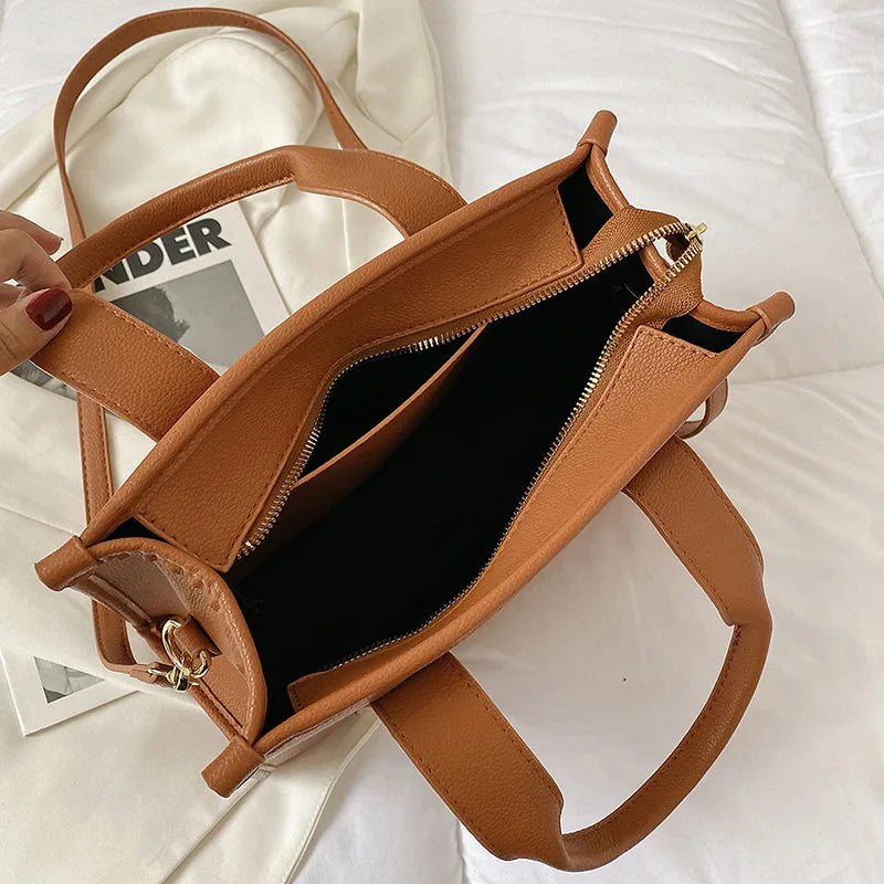 Women's Letter Print PU Leather Tote Bag Handheld Crossbody Shoulder Bags