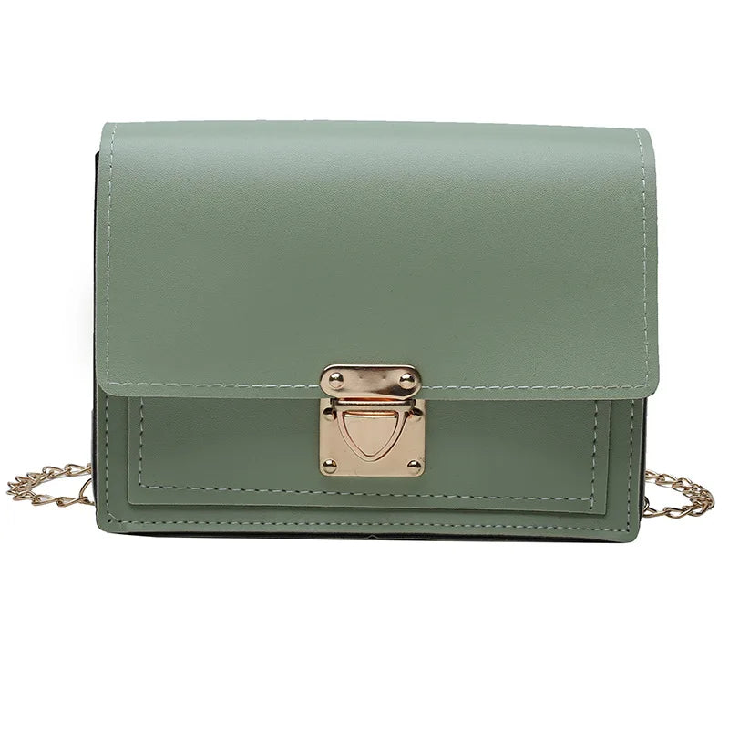 Women's PU Leather Handbag Chain Lock Square Sling Shoulder Crossbody