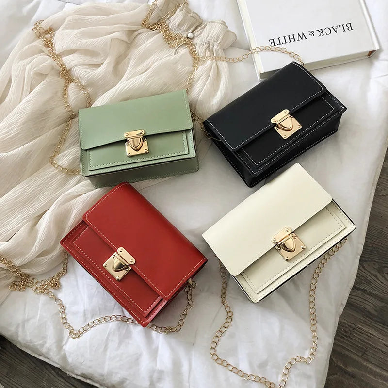 Women's PU Leather Handbag Chain Lock Square Sling Shoulder Crossbody