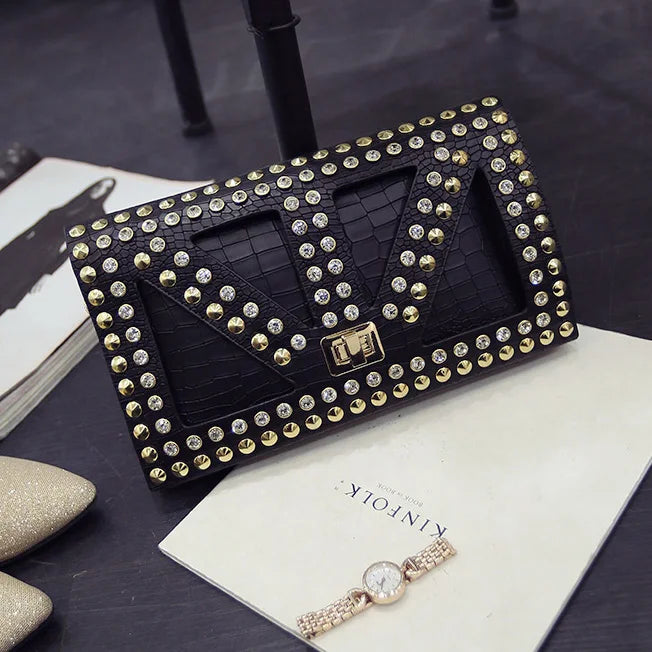 Women's PU Leather Messenger Bag Clutch Punk Style Crossbody Bag